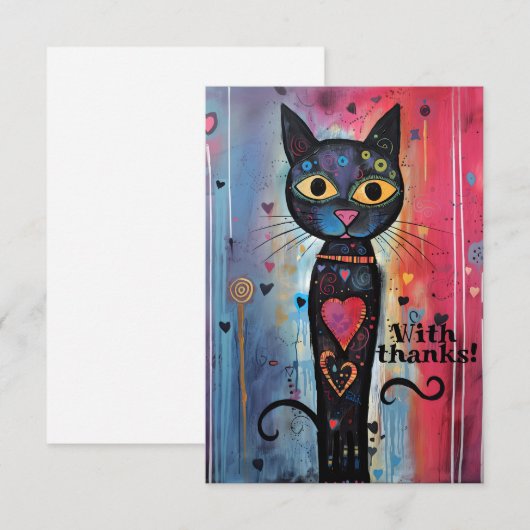 Carte De Remerciements Chat Abstrait Artistique à grand oeil (Devant / Derrière)