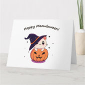 Carte De Remerciements Chat avec casquette sorcier à Halloween Jack-O-Lan (Devant)