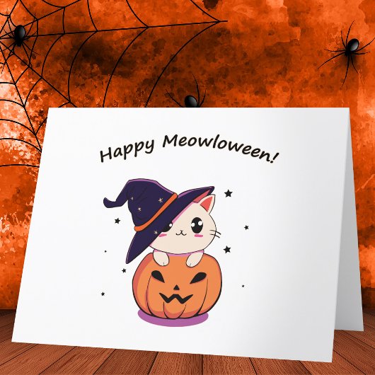 Carte De Remerciements Chat avec casquette sorcier à Halloween Jack-O-Lan
