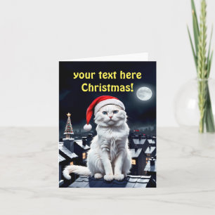 Carte De Remerciements chat avec chapeau santa sur le toit
