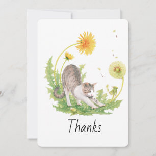 Carte De Remerciements Chat avec Dandelions personnalisable