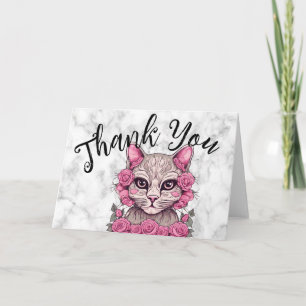 Carte De Remerciements Chat avec des roses roses