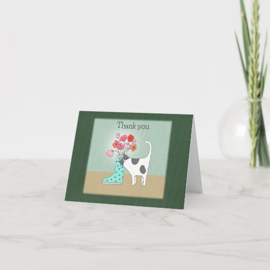 Carte De Remerciements Chat avec Fleurs dans Boot Whimsical Quirky Cat Ar (Devant)