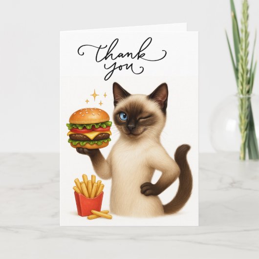 Carte De Remerciements Chat avec hamburger (Devant)