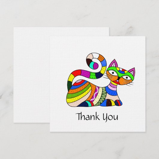 Carte De Remerciements Chat coloré (Devant / Derrière)