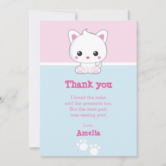Carte De Remerciements Chat de blanc de Kawaii (Devant)