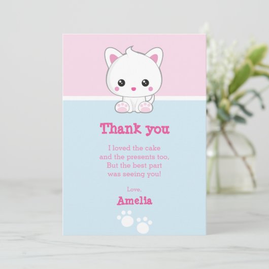 Carte De Remerciements Chat de blanc de Kawaii (Debout devant)