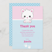Carte De Remerciements Chat de blanc de Kawaii (Devant / Derrière)