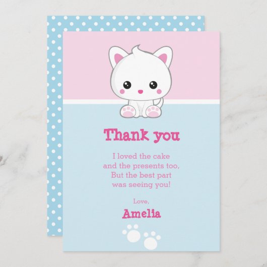 Carte De Remerciements Chat de blanc de Kawaii (Devant / Derrière)
