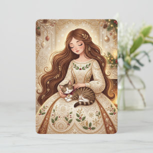 Carte De Remerciements Chat de Noël Fantaisiste et Art de la Vierge d'Hiv