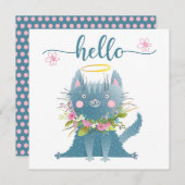 Carte De Remerciements Chat drôle avec Fleurs Bonjour Card (Devant / Derrière)