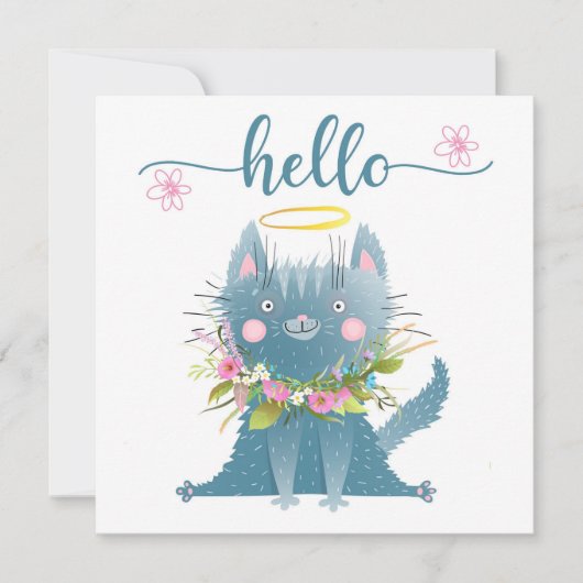 Carte De Remerciements Chat drôle avec Fleurs Bonjour Card (Devant)