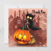 Carte De Remerciements Chat effrayé par Citrouille Fun Halloween caractèr (Devant)