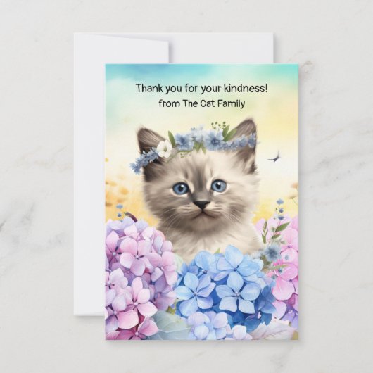 Carte De Remerciements Chat est dans le champ de fleurs (Devant)