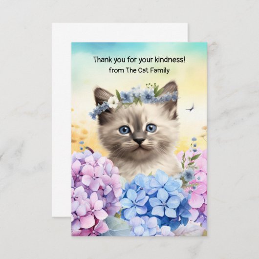 Carte De Remerciements Chat est dans le champ de fleurs (Devant / Derrière)