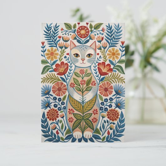 Carte De Remerciements Chat et fleurs de Boho (Debout devant)