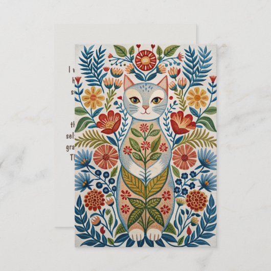 Carte De Remerciements Chat et fleurs de Boho (Devant / Derrière)