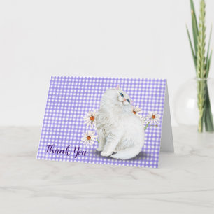 Carte De Remerciements Chat et marguerite persan blanc