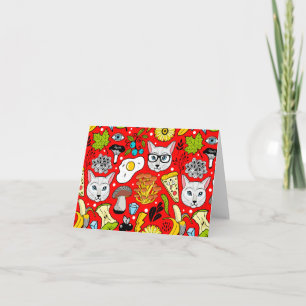 Carte De Remerciements Chat et œuf sur fond rouge