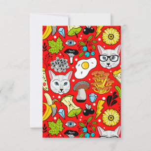 Carte De Remerciements Chat et oeuf sur le rouge