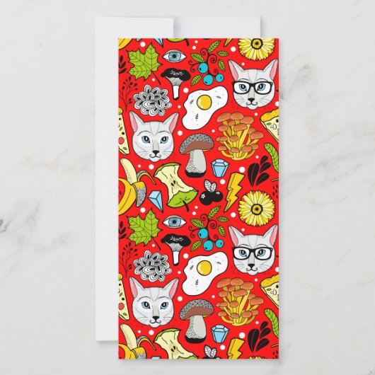 Carte De Remerciements Chat et oeuf sur le rouge (Devant)