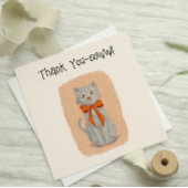 Carte De Remerciements Chat Gris Avec Bow Illustré