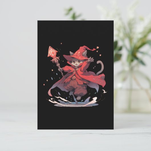 Carte De Remerciements Chat Mage Rouge mûre (Debout devant)