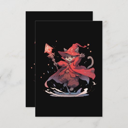 Carte De Remerciements Chat Mage Rouge mûre (Devant / Derrière)
