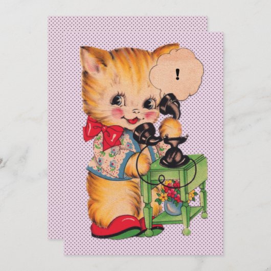 Carte De Remerciements Chat mignon Kitsch Kawaii avec impression de télép (Devant / Derrière)
