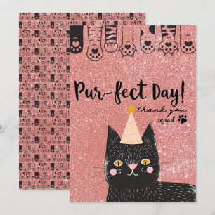 Carte De Remerciements Chat noir Anniversaire Casquette rose Parties scin