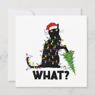 Carte De Remerciements Chat Noir Drôle Poussant Arbre De Noël Sur Chat Ch