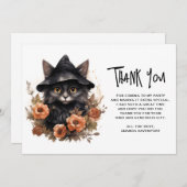 Carte De Remerciements Chat noir mignon dans le Casquette d'une sorcière (Devant / Derrière)