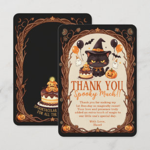 Carte De Remerciements Chat noir mignon et effrayant Halloween Sorcière 1