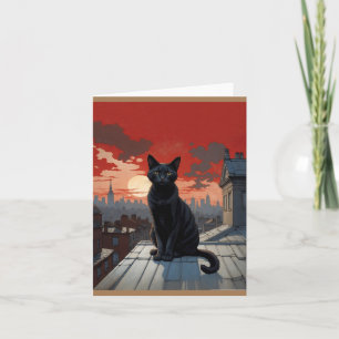 Carte De Remerciements chat noir sur le toit