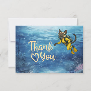 Carte De Remerciements Chat plongeur en scaphandre autonome plongeant sou