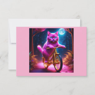 Carte De Remerciements Chat Rose Sur Vélo D'Or