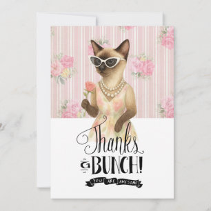 Carte De Remerciements Chat siamois tenant une rose rose fleur
