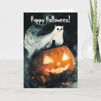 Carte De Remerciements Chat sur Citrouille Jack-o'-lantern