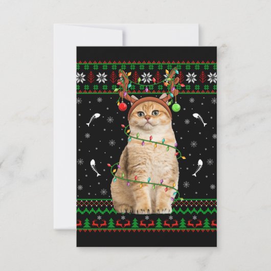 Carte De Remerciements Chat Ugly Xmas Sweater Lighting Père Noël Chat Noë (Devant)