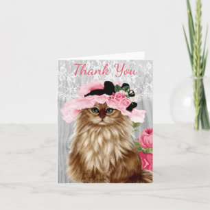 Carte De Remerciements Chat victorien en Casquette avec dentelle