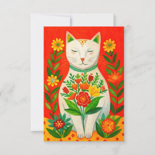 Carte De Remerciements Chat vintage et fleurs
