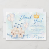 Carte De Remerciements Château Fairytale couronne bleu ballons garçon (Devant)