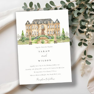 Carte De Remerciements Chateau Jardin Classique Aquarelle Mariage Inviter