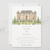 Carte De Remerciements Chateau Jardin Classique Aquarelle Mariage Inviter (Devant)