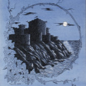 Carte De Remerciements "Château médiéval en bleu"