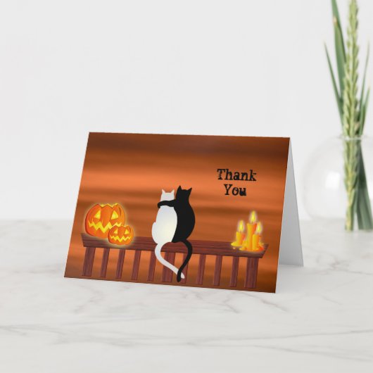 Carte De Remerciements Chats Citrouilles bougies Halloween (Devant)