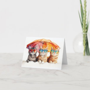 Carte De Remerciements Chats de plage Kitties sous parapluie blanc