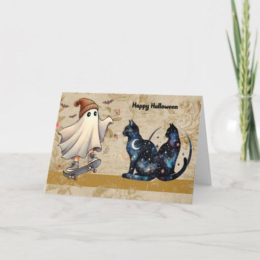 Carte De Remerciements Chats de sorcières découvrez un faux fantôme (Devant)