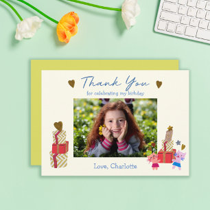 Carte De Remerciements Chats joueurs et cadeaux Enfants jaunes Anniversai