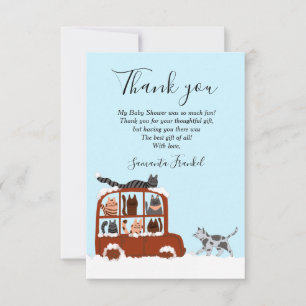 Carte De Remerciements Chats mignons dans une voiture Anniversaire d'hive